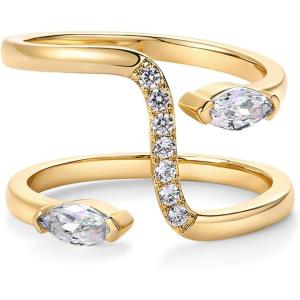 imagePAVOI 14K Gold Plated Cubic Zirconia Bypass Open Band Stackable Ring for Women  CZ Statement Eternity RingsYellow Gold