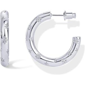 imagePAVOI 14K Gold Plated Star Shine Hoop Earrings for Women  Cubic Zirconia Celestial Chunky Hoops Earrings30mm