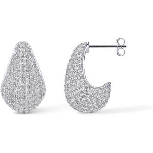 imagePAVOI 14K GoldPlated Sterling Silver Posts Chunky Studded Teardrop Pav Drop Dangle Earrings for Women  Cubic Zirconia Statement Earring PairWhite Gold