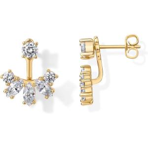 imagePAVOI 18K Gold Plated Sterling Silver Posts Cubic Zirconia Ear Jacket Statement Earrings for Women  Front ampamp Back Stud Earring JacketsYellow Gold