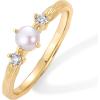 imagePAVOI 14K Gold Plated Pearl Hammered Ring for Women  Dainty Elegant Stackable Cubic Zirconia Thin Band for WomenYellow Gold