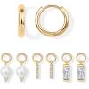 imagePAVOI 18K Gold Plated Huggie Earrings and Charm Set for Women  Mix and Match Earring Pack with Cubic Zirconia Pearl Opal Star Heart Evil Eye Snake Boho CharmsPearl