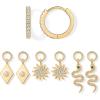 imagePAVOI 18K Gold Plated Huggie Earrings and Charm Set for Women  Mix and Match Earring Pack with Cubic Zirconia Pearl Opal Star Heart Evil Eye Snake Boho CharmsSnake