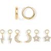 imagePAVOI 18K Gold Plated Huggie Earrings and Charm Set for Women  Mix and Match Earring Pack with Cubic Zirconia Pearl Opal Star Heart Evil Eye Snake Boho CharmsMoon