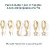 imagePAVOI 18K Gold Plated Huggie Earrings and Charm Set for Women  Mix and Match Earring Pack with Cubic Zirconia Pearl Opal Star Heart Evil Eye Snake Boho CharmsMoon