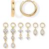 imagePAVOI 18K Gold Plated Huggie Earrings and Charm Set for Women  Mix and Match Earring Pack with Cubic Zirconia Pearl Opal Star Heart Evil Eye Snake Boho CharmsMarquise