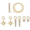 imagePAVOI 18K Gold Plated Huggie Earrings and Charm Set for Women  Mix and Match Earring Pack with Cubic Zirconia Pearl Opal Star Heart Evil Eye Snake Boho CharmsNorth Star