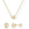 imagePAVOI 14K Gold Plated Round Shell Pearl Jewelry Set for Women  Gold Pearl Necklace and Earring Set with Pendant Necklace and Caged Stud Earrings PackYellow Gold