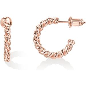 imagePAVOI 14K Gold Plated 25mm Twisted Rope Hoop Earrings for Women  Round Hoops EarringsRose Gold
