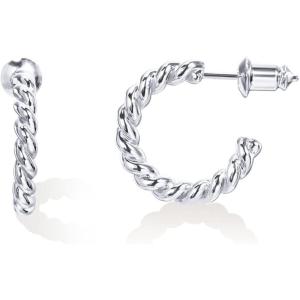 imagePAVOI 14K Gold Plated 25mm Twisted Rope Hoop Earrings for Women  Round Hoops EarringsWhite Gold
