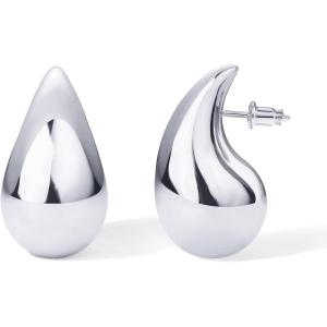 imagePAVOI 14K Gold Plated 925 Sterling Silver Post Teardrop Chunky Hoop Earrings  Lightweight Drop Earrings for Women  Designer DupeWhite Gold
