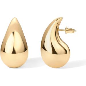 imagePAVOI 14K Gold Plated 925 Sterling Silver Post Teardrop Chunky Hoop Earrings  Lightweight Drop Earrings for Women  Designer DupeYellow Gold