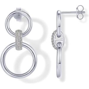 imagePAVOI 14K Gold Plated Chunky Triple Hoop Stud Earrings for Women  Cubic Zirconia Chunky Studs  CZ Drop Dangle EarringsWhite Gold