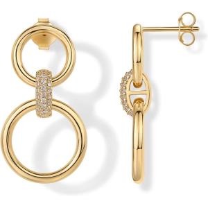 imagePAVOI 14K Gold Plated Chunky Triple Hoop Stud Earrings for Women  Cubic Zirconia Chunky Studs  CZ Drop Dangle EarringsYellow Gold