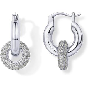 imagePAVOI 14K Gold Plated Convertible Chunky Hoop and Huggie Earrings  Cubic Zirconia CZ Drop Dangle Earrings for WomenWhite Gold
