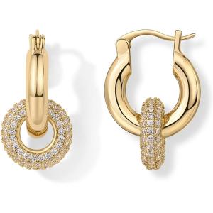 imagePAVOI 14K Gold Plated Convertible Chunky Hoop and Huggie Earrings  Cubic Zirconia CZ Drop Dangle Earrings for WomenYellow Gold