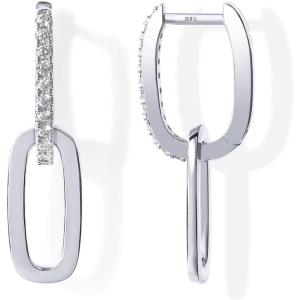 imagePAVOI 14K Gold Plated Convertible Paperclip Link Huggie Hoop Earrings for Women  Earscape Statement Jewelry  Trendy Cubic Zirconia TwoToned Rope Drop Dangle EarringsWhite Gold