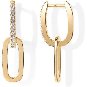 imagePAVOI 14K Gold Plated Convertible Paperclip Link Huggie Hoop Earrings for Women  Earscape Statement Jewelry  Trendy Cubic Zirconia TwoToned Rope Drop Dangle EarringsYellow Gold