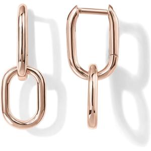 imagePAVOI 14K Gold Plated Convertible Paperclip Link Huggie Hoop Earrings for Women  Earscape Statement Jewelry  Trendy Cubic Zirconia TwoToned Rope Drop Dangle EarringsRose Gold