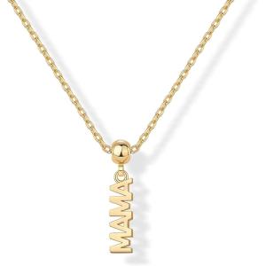 imagePAVOI 14K Gold Plated Dainty Dog Tag Charm Pendant Mom Necklace for Women  Gold Adjustable Sliding Chain Mama Necklace Jewelry for Mothers Day  Mommy to Be Gift Customizable Removable Charm PendantYellow Gold