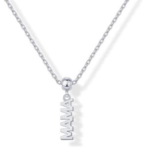 imagePAVOI 14K Gold Plated Dainty Dog Tag Charm Pendant Mom Necklace for Women  Gold Adjustable Sliding Chain Mama Necklace Jewelry for Mothers Day  Mommy to Be Gift Customizable Removable Charm PendantWhite Gold
