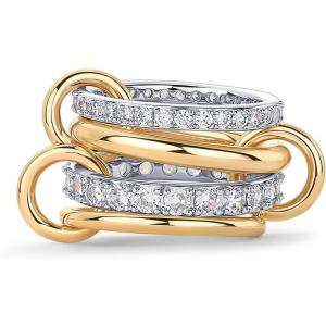 imagePAVOI 14K Gold Plated Interlocked Stackable Rings for Women  Statement Mixed Metals Multi Ring Stack  Cubic Zirconia TwoToned Connected Bands Stacking JewelryTwoToned