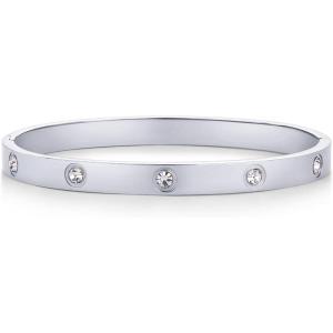 imagePAVOI 14K Gold Plated Love Bangle Bracelets for Women  Waterproof Stainless Steel Cubic Zirconia Hinged Bracelet DupeWhite Gold