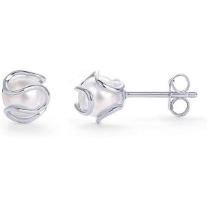 imagePAVOI 14K Gold Plated Round Caged Small Pearl Stud Earrings  Trendy Gold Pearl Earrings for Women  Hypoallergenic Classic Bride JewelryWhite Gold