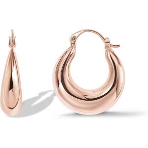 imagePAVOI 14K Gold Plated Sterling Silver Posts Oval Chunky Hoop Earrings for Women  Trendy Statement Thick Gold Hoops  Lightweight Dangle EarringsRose Gold