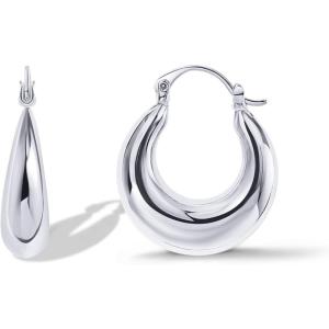 imagePAVOI 14K Gold Plated Sterling Silver Posts Oval Chunky Hoop Earrings for Women  Trendy Statement Thick Gold Hoops  Lightweight Dangle EarringsWhite Gold