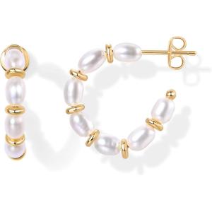 imagePAVOI 14K GoldPlated Classic Pearl Hoop Earrings for Women  Freshwater Pearl Earring PairPearls  Gold Discs