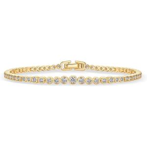imagePAVOI 14K18K Gold Plated Simulated Diamonds Bezel Set Tennis Bracelets for Women  Cubic Zirconia Stones Trillion Trinity Radiant Cut Round Pear Heart Statement Bride Gold Bracelet Stack  Sizes 6575 InchYellow Gold
