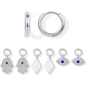 imagePAVOI 18K Gold Plated Huggie Earrings and Charm Set for Women  Mix and Match Earring Pack with Cubic Zirconia Pearl Opal Star Heart Evil Eye Snake Boho CharmsEvil Eye