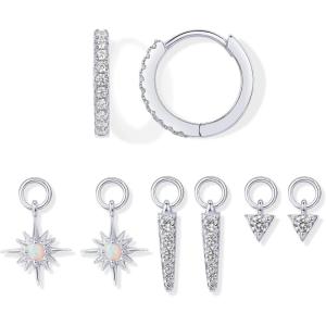 imagePAVOI 18K Gold Plated Huggie Earrings and Charm Set for Women  Mix and Match Earring Pack with Cubic Zirconia Pearl Opal Star Heart Evil Eye Snake Boho CharmsNorth Star