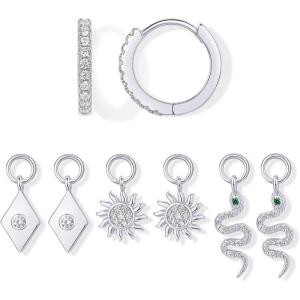 imagePAVOI 18K Gold Plated Huggie Earrings and Charm Set for Women  Mix and Match Earring Pack with Cubic Zirconia Pearl Opal Star Heart Evil Eye Snake Boho CharmsSnake