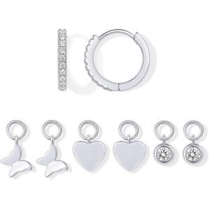 imagePAVOI 18K Gold Plated Huggie Earrings and Charm Set for Women  Mix and Match Earring Pack with Cubic Zirconia Pearl Opal Star Heart Evil Eye Snake Boho CharmsButterfly