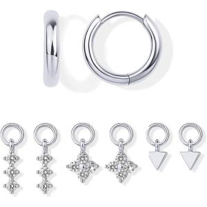 imagePAVOI 18K Gold Plated Huggie Earrings and Charm Set for Women  Mix and Match Earring Pack with Cubic Zirconia Pearl Opal Star Heart Evil Eye Snake Boho CharmsFlower
