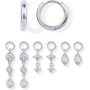 imagePAVOI 18K Gold Plated Huggie Earrings and Charm Set for Women  Mix and Match Earring Pack with Cubic Zirconia Pearl Opal Star Heart Evil Eye Snake Boho CharmsMarquise