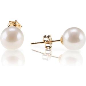 imagePAVOI 18K Gold Plated Sterling Silver Round Stud White Simulated Shell Pearl EarringsYellow Gold