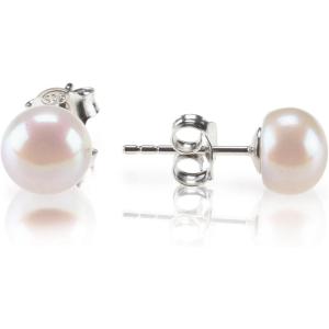 imagePAVOI Sterling Silver 14K Gold Plated AAA Quality Handpicked Freshwater Cultured Stud Pearl EarringsWhite Gold
