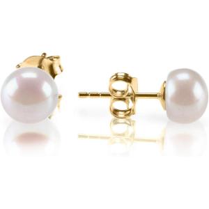 imagePAVOI Sterling Silver 14K Gold Plated AAA Quality Handpicked Freshwater Cultured Stud Pearl EarringsYellow Gold