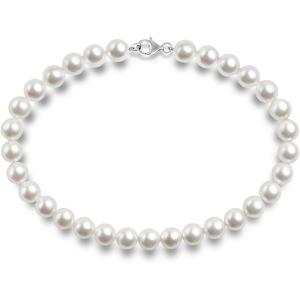 imagePAVOI Sterling Silver Round White Simulated Shell Pearl Necklace Strand  Pearl Choker Necklace  Jewelry for Women8mm