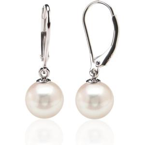 imagePAVOI Sterling Silver Simulated Shell Pearl Earrings Leverback Dangle Studs8mm