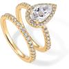 imagePAVOI 14K Gold Plated 17CT Pear Cubic Zirconia Eternity Engagement Ring Promise Ring Set for Women  Hidden HaloYellow Gold