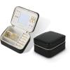 imagePAVOI Ice Blue Faux Leather Travel Jewelry Box for Women  Compact Jewelry Case with Mirror  Portable Organizer for Rings Necklaces Earrings and BraceletsBlack