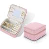 imagePAVOI Ice Blue Faux Leather Travel Jewelry Box for Women  Compact Jewelry Case with Mirror  Portable Organizer for Rings Necklaces Earrings and BraceletsBlush