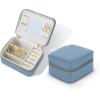 imagePAVOI Ice Blue Faux Leather Travel Jewelry Box for Women  Compact Jewelry Case with Mirror  Portable Organizer for Rings Necklaces Earrings and BraceletsIce Blue