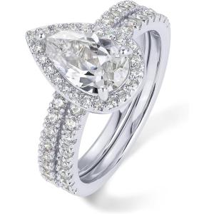 imagePAVOI 14K Gold Plated 17CT Pear Cubic Zirconia Eternity Engagement Ring Promise Ring Set for Women  Hidden HaloWhite Gold