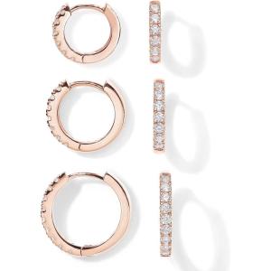 imagePAVOI 18K Gold Plated 925 Sterling Silver Posts 3 Pairs Hoop Earrings Set for Women  Huggie Earring PackCubic Zirconia