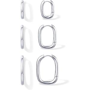 imagePAVOI 18K Gold Plated Sterling Silver Posts Small Hoop Earrings for Women  Trendy Geometric Plain Chunky Huggie Earscape Piercing Pack  Everyday Gold Hoop Earrings SetRectangle